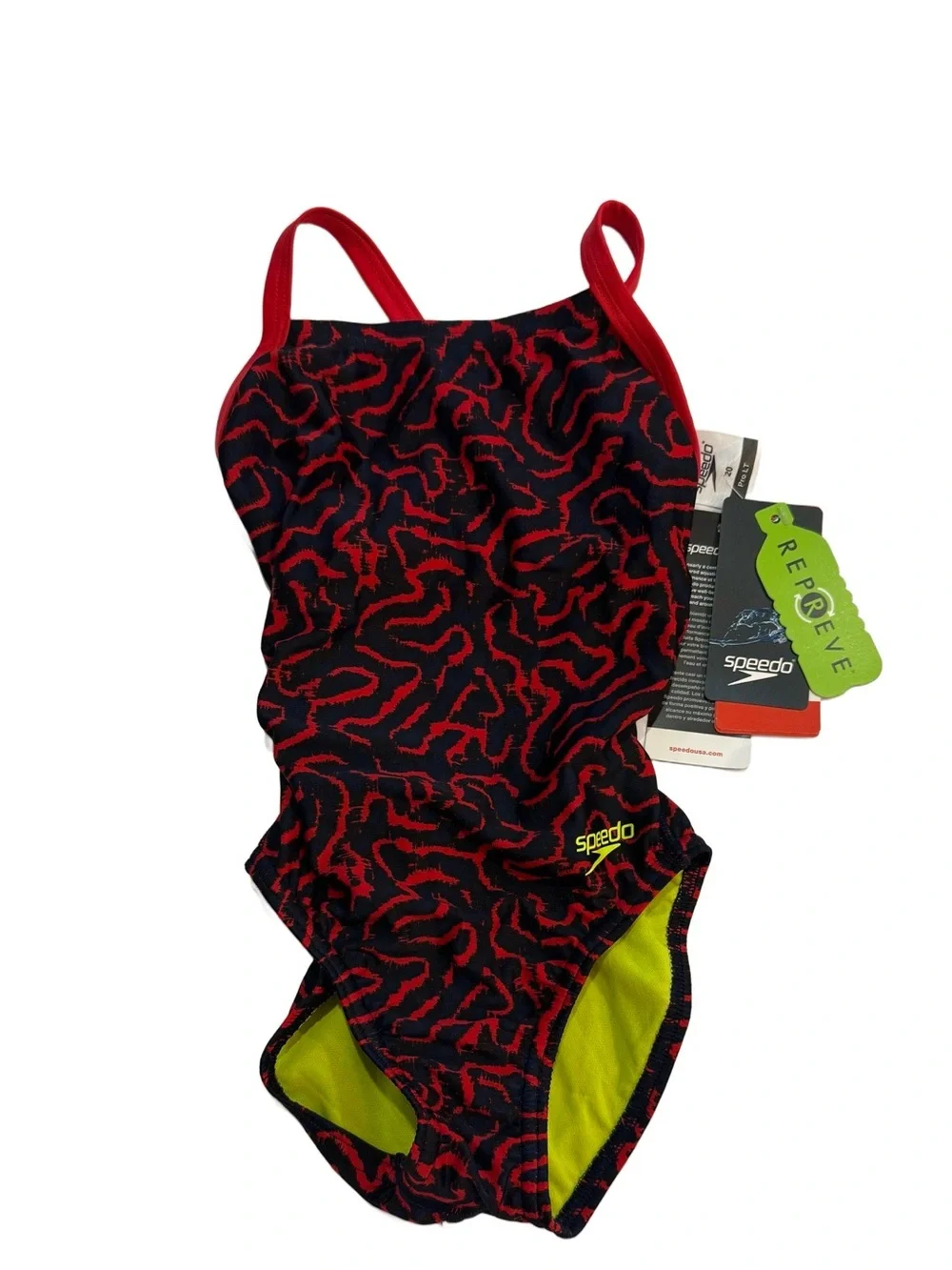 Speedo Black & Red Patterned Girls' One-Piece Swimsuit with Lime Lining